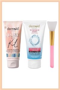 Dermokil Sivilce Siyah Nokta Kil Maskesi 75g+yüz Temizleme Jeli 150ml+maske Sürme Soyma Fırçası