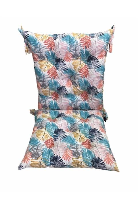 Bykutlay Home Collection Arkalıklı Sandalye Minderi, Yaprak Desenli, Mavi,sarı, Turuncu Ve Lacivert Renk Tonları