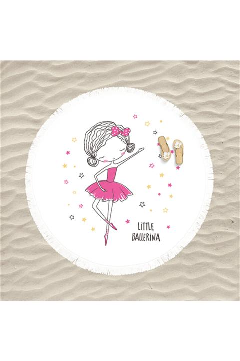 decoars Balerin Kız Figürlü Özel Tasarım Püsküllü Yuvarlak Plaj Havlusu