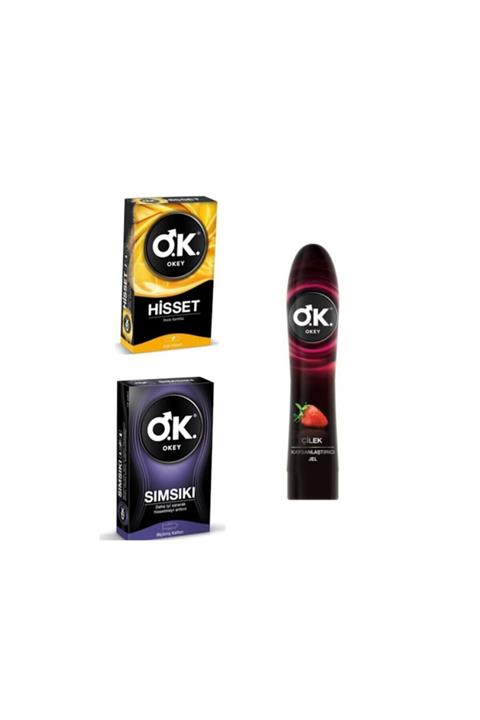 Okey Unisex Hisset Ve Sımsıkı 10 Lu Prezervatif Ve Çilek Kayganlaştırıcı Jel 100 ml