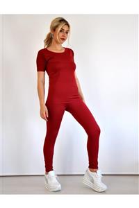 Md1 Collection Içi Polimer Kaplama Zayıflatan Bordo T-shirt Termal Korse Içlik Takım T-shirt Ve Uzun Tayt Takım