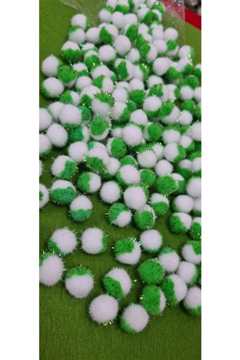 KARAASLAN 200 Adet Simli Çift Renk Ponpon 2 Cm (YEŞİL)