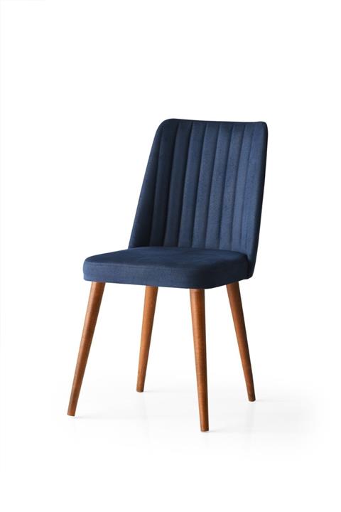 Evistro Kumaş Salon Ve Mutfak Sandalyesi Ahşap Retro Ayaklı 6 Adet Mavi