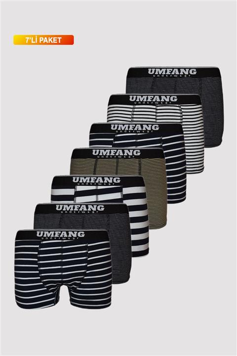 UMFANG Erkek Çizgili Boxer 7'li Pamuklu Likralı