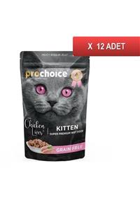 ProChoice Pouch Tahılsız Kitten Yavru Tavuklu Ve Ciğerli Kedi Konserve 85gr ( 12 Adet )