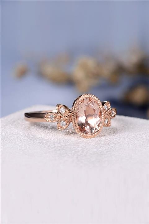 My Diamond Vintage Yüzük Morganit Ve Pırlantalı Rose Altın
