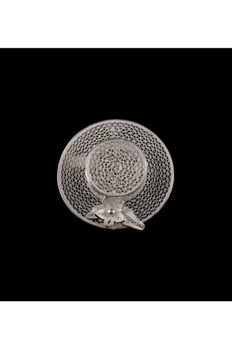 Akyüz Gümüş Şapka Işlemeli Telkari Gümüş Broş 034