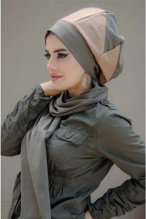 Aişe tesettür Bej Haki Tesettür Bere