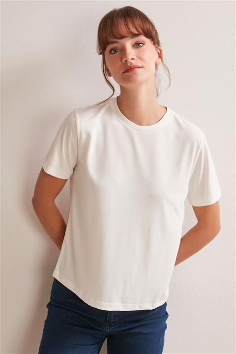 Jimmy Key Kadın Beyaz Bisiklet Yaka Basic Modal T-shirt