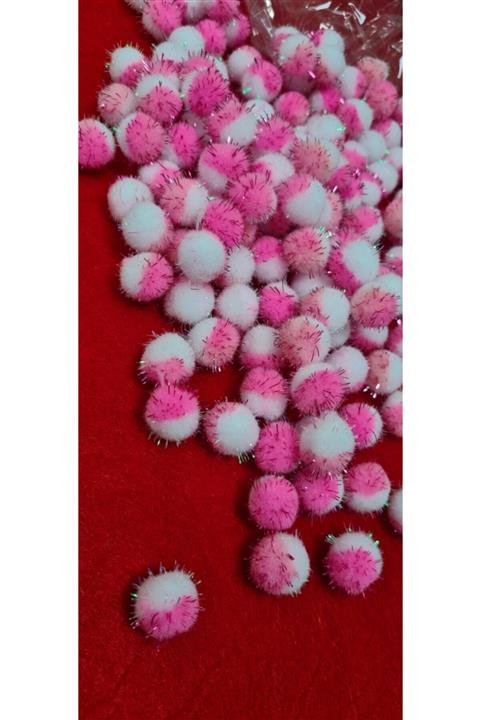 KARAASLAN 200 Adet Simli Cift Renk 2 Cm Ponpon (beyaz-pembe)