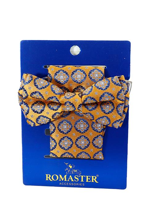 ROMASTER Hardal Renk Daire Desenli Mendilli Papyon