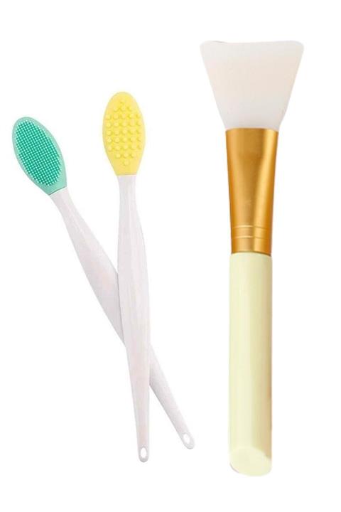İndirimKap Siyah Nokta Ve Dudak Peeling Fırçası Koyu Pembe Ve Sarı Silikon Maske Fırçası