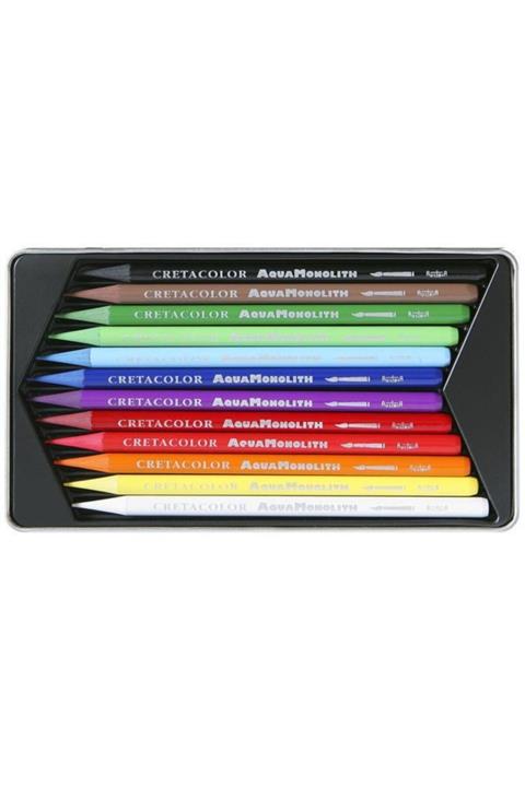 CretaColor Aqua Monolith Ağaçsız Sulandırılabilr Boya Kalemi 12 Renk Metal Kutu 250 12