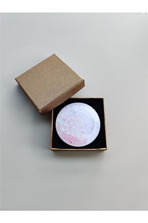 HEDİYELİMANİ Pembe Simli Mini Makyaj El Aynası