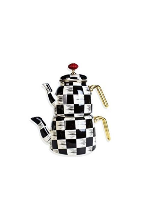 Sembol Emaye Damalı Çaydanlık Seti