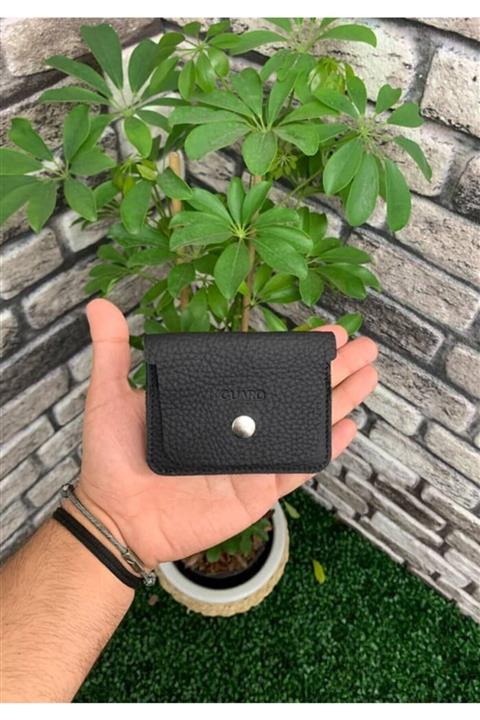 GUARD Siyah Kağıt Para Bölmeli Mini Deri Kartlık