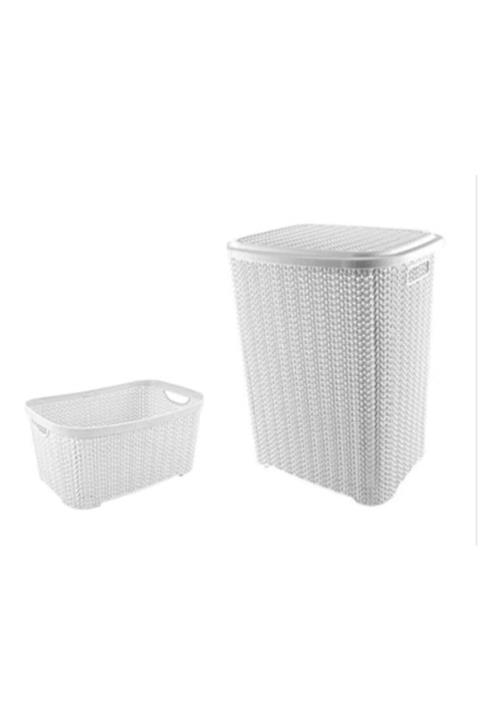 SARAL Beyaz Plastik Örgü Kirli Çamaşır Sepeti 2'li Set