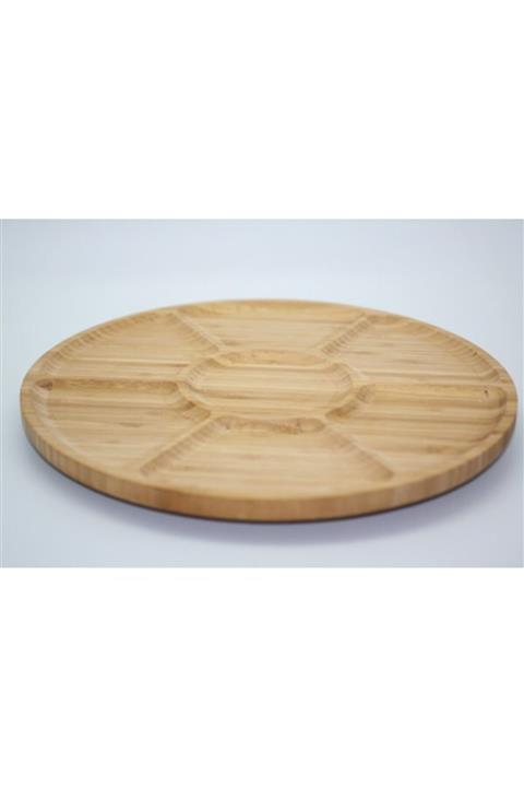 evvehediyelikesya Fame Kitchen 6 Bölmeli Yuvarlak Bambu Sunum Servis Tepsisi 32 Cm