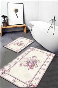 GARDENYA HOME Desenli Yıkanabilir Kaymaz Taban 2li Banyo Halısı Paspas Klozet Takımı 0026