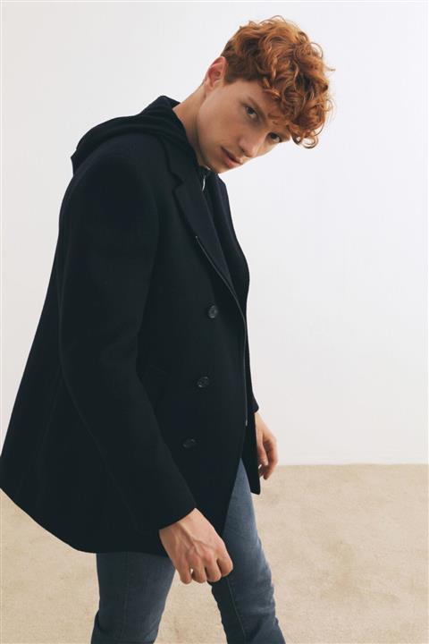 W Collection Fermuarlı Kruvaze Yaka Lacivert Palto