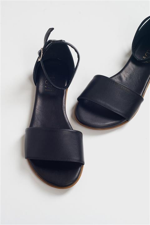 LuviShoes 2035 Siyah Cilt Kadın Sandalet