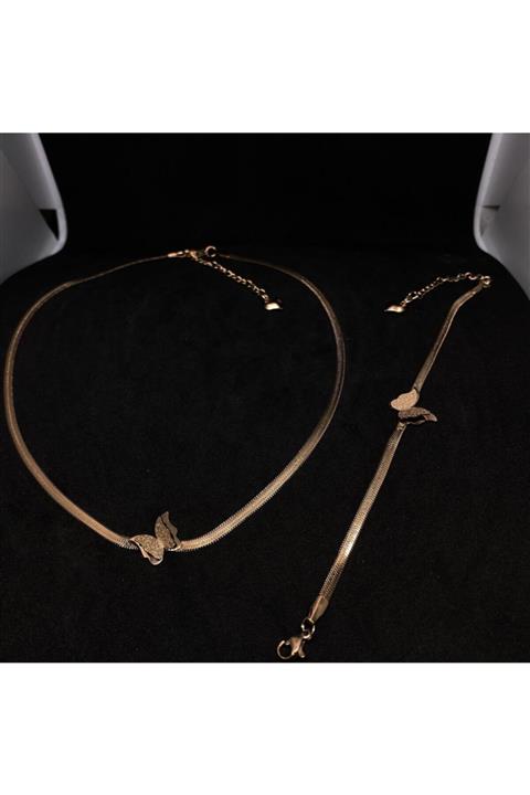 Favorim takı KadınRose Renk Çelik Ikili Set