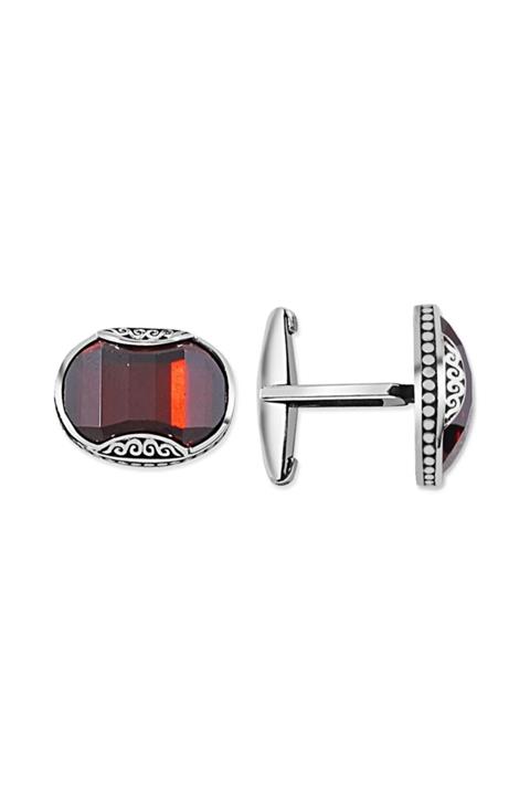 Clover Silver Design Kırmızı Taşlı Kol Gümüş Düğmesi