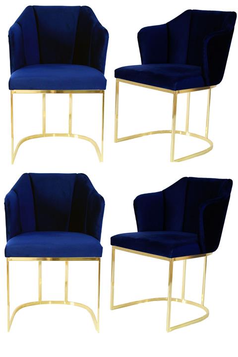 Express Mobilya Lisa Metal Ayaklı Sandalye Saks Mavi-gold 4'lü