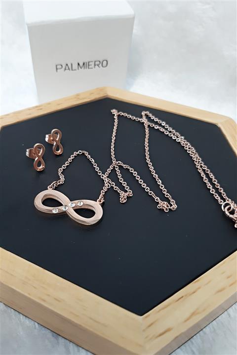 Palmiero Zirkon Taşlı Çeliksonsuzluk Kolye Küpe Set