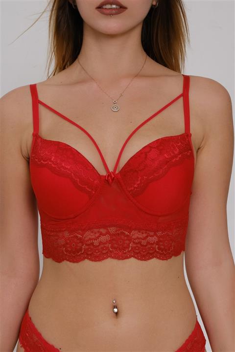 BlueMore Kadın Kırmızı Push-up Destekli Balenli Bralet Sütyen Ve Külot Takımı