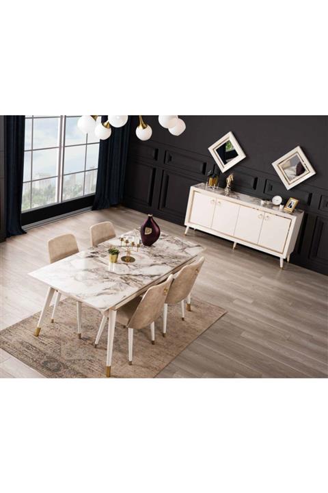 ERKAN GRUP MOBİLYA Ekru Sahra Yemek Odası Takımı