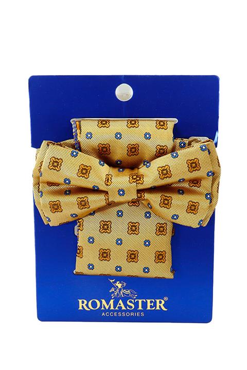 ROMASTER Hardal Renk Nokta Desenli Mendilli Papyon