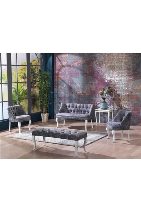 Mert Concept Çay Seti Koltuk Takımı 2 1 1 Bench Kolsuz Klasik Gri Beyaz Ayak Salon Kafe Balkon Berjer Ikili
