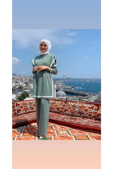 NARİNBUTİK54 Mint Renk Triko Takım 3 Lü