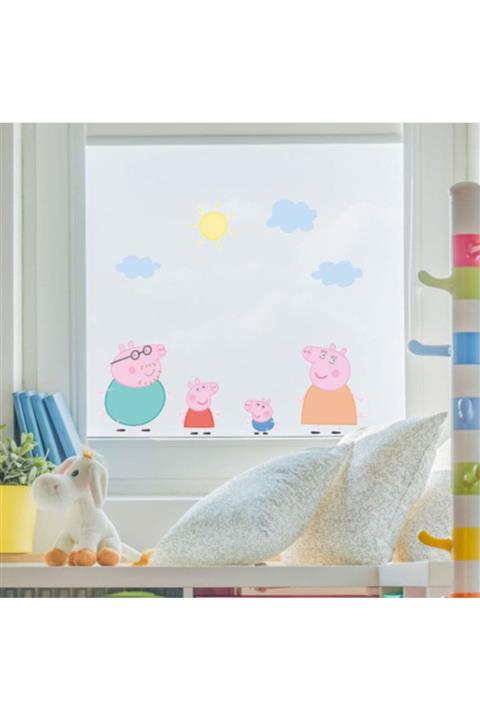 MyHappyPlace Peppa Pig Family Bulutlar ve Güneş Bebek Ve Çocuk Odası Dekoratif Duvar Çıkartması Sticker