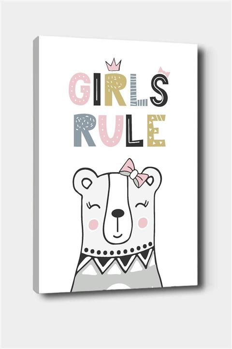 Else Halı Else Girls Rule Ayıcıklı Iskandinav Desenli Dekoratif Çocuk Bebek Odası Kanvas Tablo 50x70 Cm