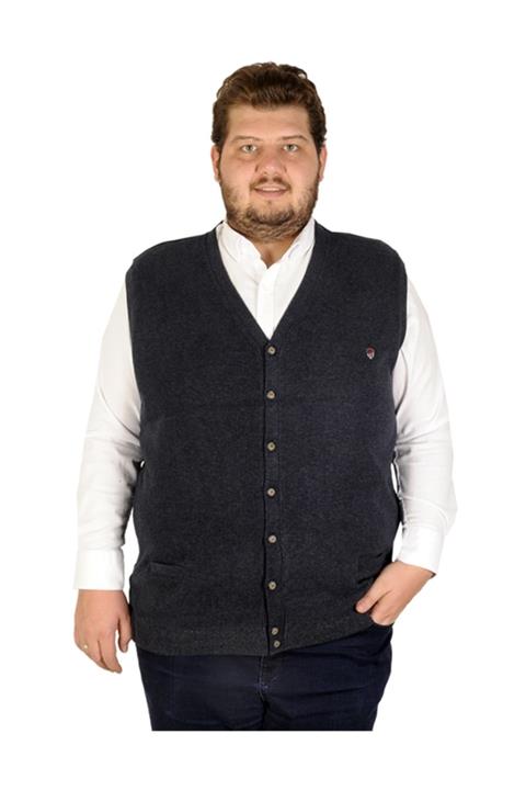 ModeXL Büyük Beden Erkek Yelek Selanik Düğmeli 19521 Lacivert