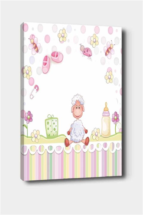 Osso Halı Minik Pembe Çizgili Kuzucuk Desenli Dekoratif Çocuk Bebek Odası Kanvas Tablo 50x70 cm