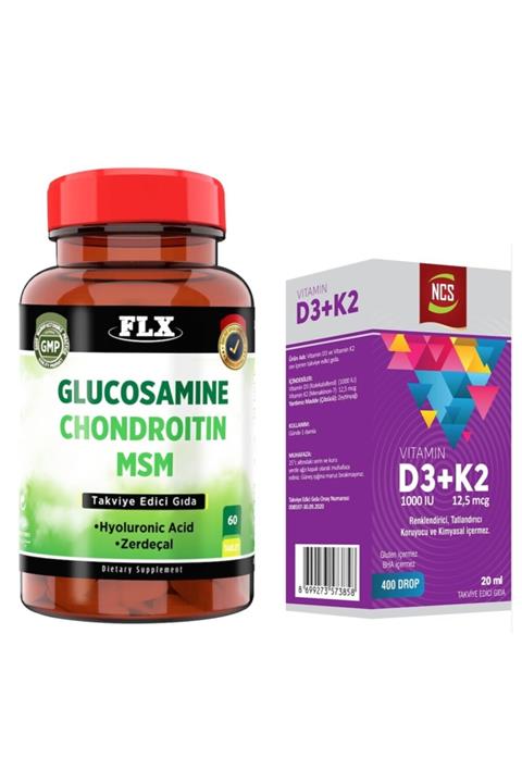 FLX Glucosamine Chondroitin Msm 60 Tab + Vitamin D3 Vitamin K2 20 ml