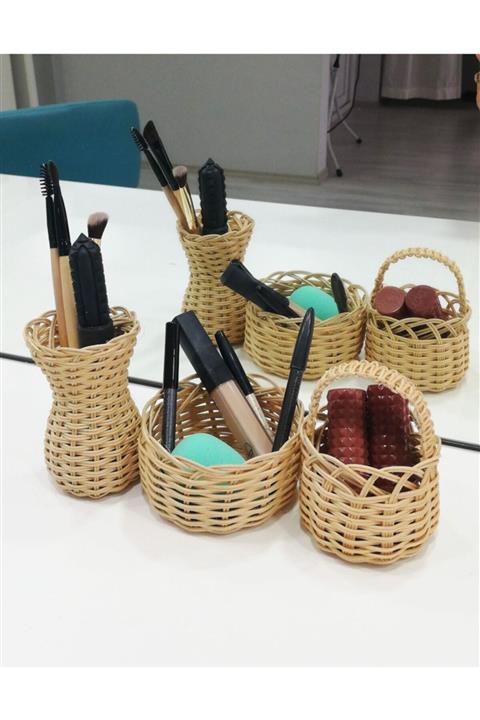 Merak Tasarım Dekoratif Masaüstü Rattan Organizer Set