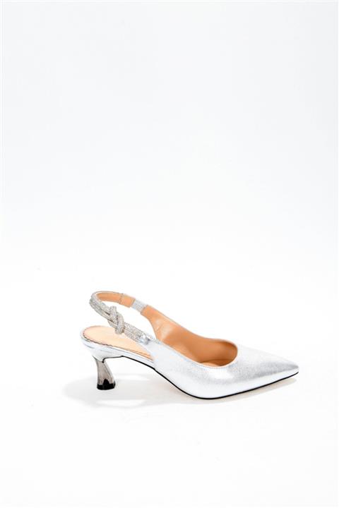 Elisse Shoes Kadın Gri Simli Hakiki Deri Topuklu Ayakkabı