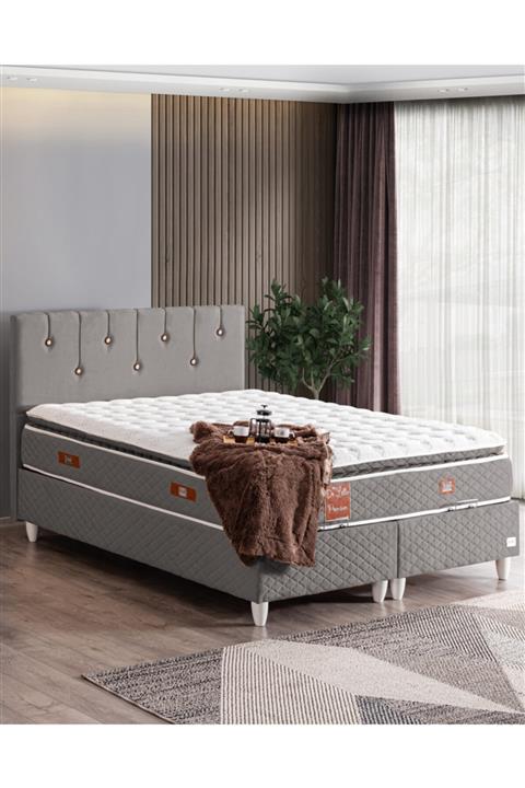 Cesur Baza , Lale Tek Kişilik Baza Başlık Premium Pedli Yatak Seti - Açık Gri