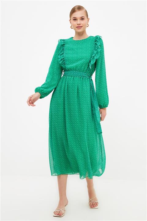 Trendyol Modest Yeşil Bisiklet Yaka Tesettür Elbise TCTSS21EB0008