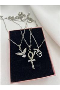 ms merijewelry Ankh Horus Ve Anka Kuşu Üçlü Kolye Set