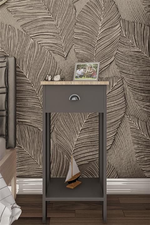 Ünüvar Konsept Retro Tek Çekmeceli Komodin Antrasit Meşe Füme Kulp