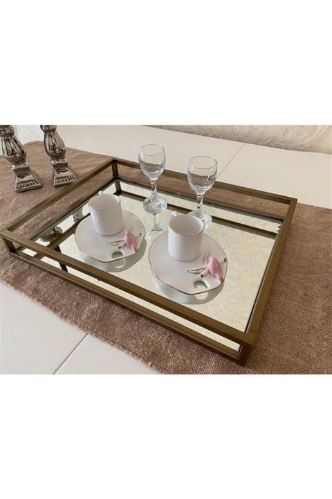 deha aksesuar Dekoratif Ve Sunum Tepsisi Metal Gold Eskitme