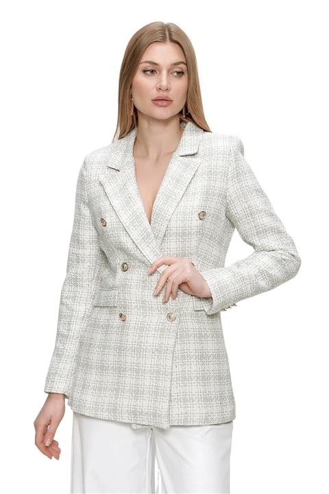 butikburuç Kadın Yeşil Kruvaze Yaka Blazer Ceket