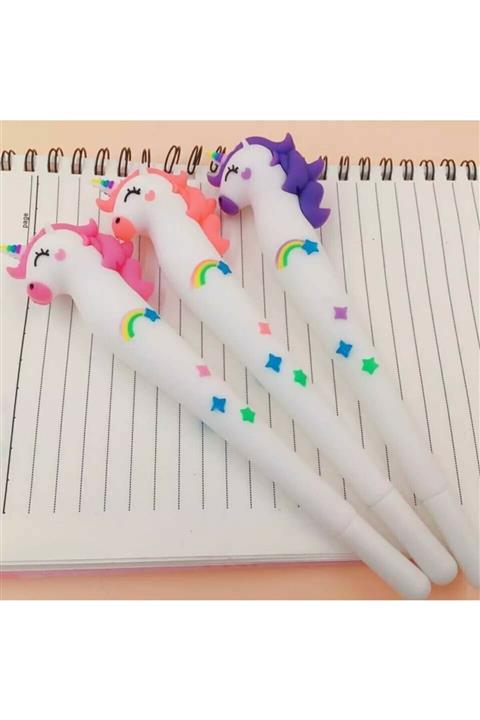 Toys Unicorn Model Silikon Sevimli Jel Mürekkep Roller Kalem Mor Başlı