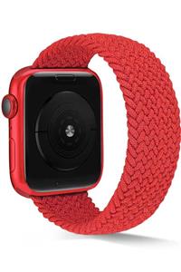 Apple Watch 1 2 3 4 5 6 Se 44 Mm Large Beden Hasır Örgülü Kordon Kırmızı Ve Popsocket