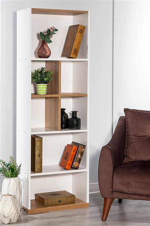 SANDALİE Eva Plus Kitaplık Dekoratif Çok Raflı Suntalam Kitaplık - Beyaz